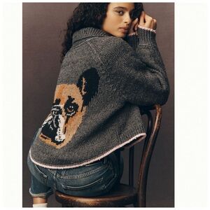 NWT Anthropologie Pilcro Jesse Dog Icon French Bulldog Icon Cardigan , M Petite
